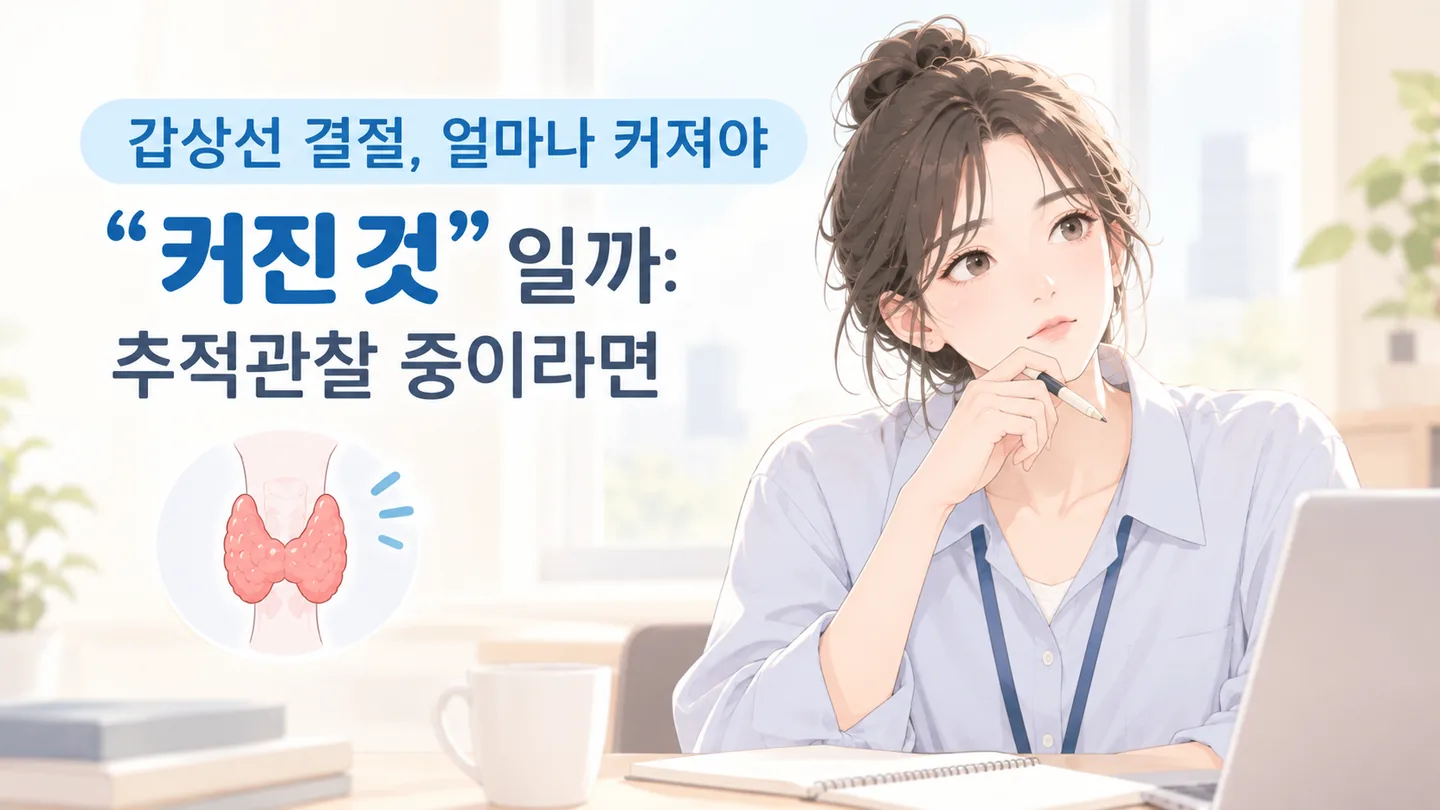 갑상선 초음파 결절 크기가 밀리미터 단위로 적힌 검진 소견지를 작년 것과 나란히 놓고 비교하는 모습